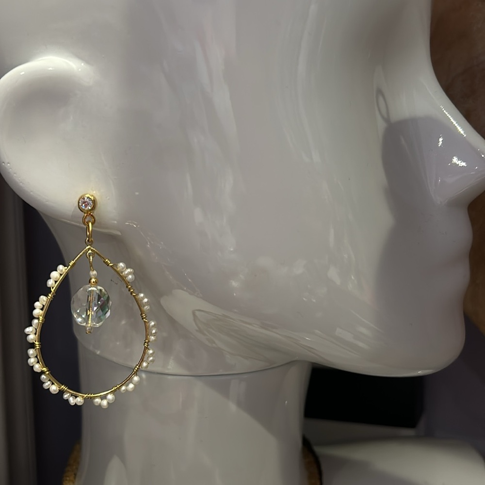 Aurora Borealis & Pearl Wrapped Hoop Earrings-Boutique